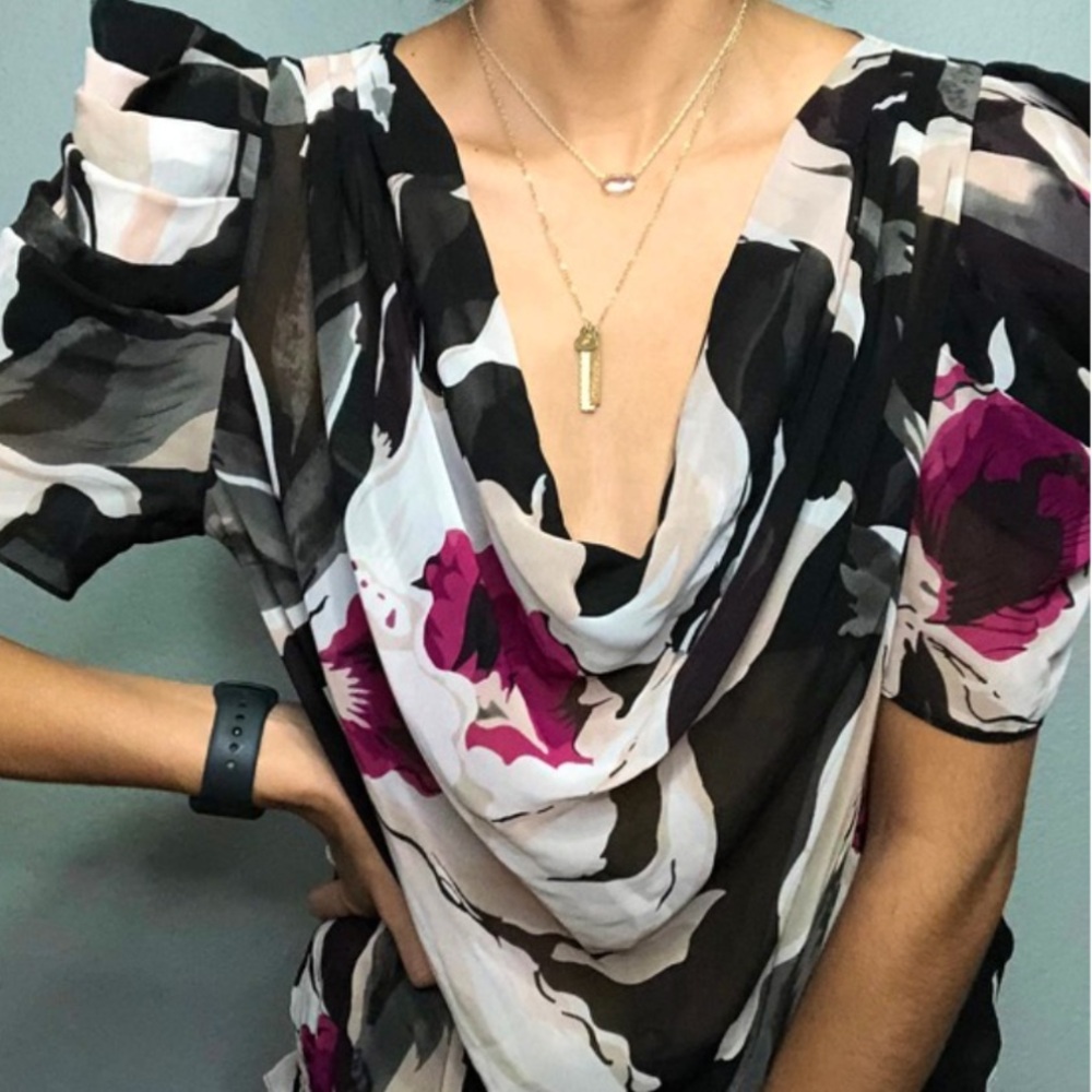 Ted Baker Puff Sleeve Draped Floral Blouse, ~sz 6/M